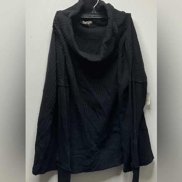NWT Free People Juicy Long Sleeve Waffle Knit Top Black Split Back Medium Cotton - Picture 2 of 6